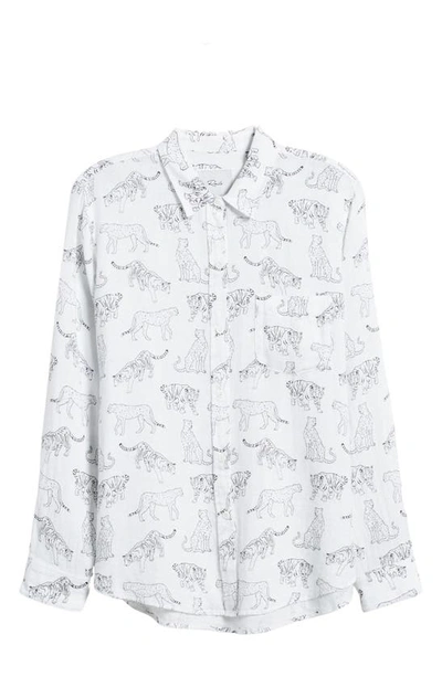 Shop Rails Charli Jungle Cats Print Linen Blend Button-up Shirt In Ivory Jungle Cats
