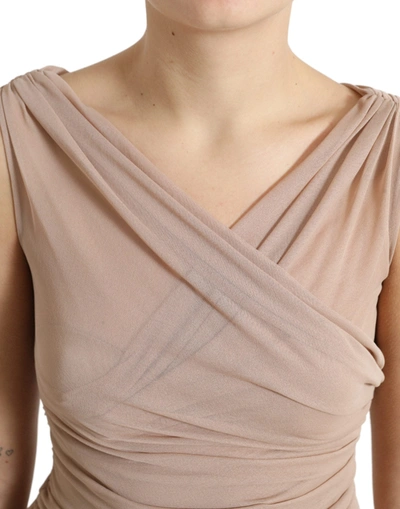 Shop Dolce & Gabbana Elegant Beige V-neck Sleeveless Sheer Tank Women's Top