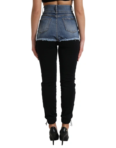 Shop Dolce & Gabbana Chic High Waist Skinny Pants With Denim Women's Shorts In Black And Blue