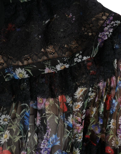 Shop Dolce & Gabbana Elegant Floral Silk Blouse With Lace Women's Trim In Black