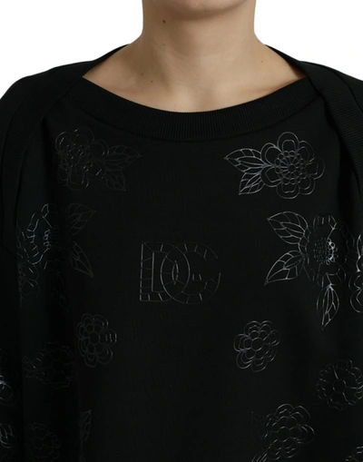 Dolce & Gabbana Black Pullover Floral Logo Applique Sweater In Black
