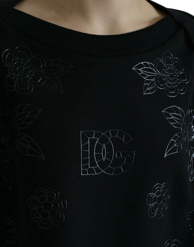 Dolce & Gabbana Black Pullover Floral Logo Applique Sweater In Black
