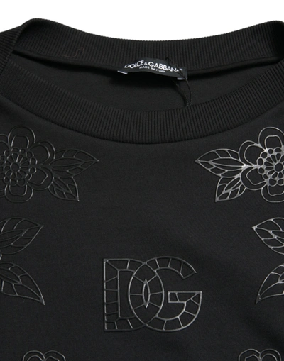 Dolce & Gabbana Black Pullover Floral Logo Applique Sweater In Black