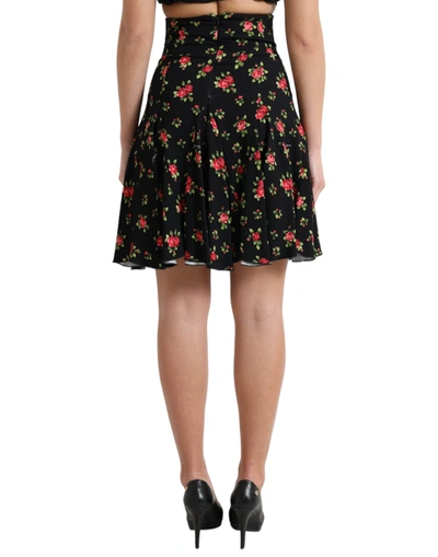 Shop Dolce & Gabbana Floral A-line Mini Skirt With High Women's Waist In Black