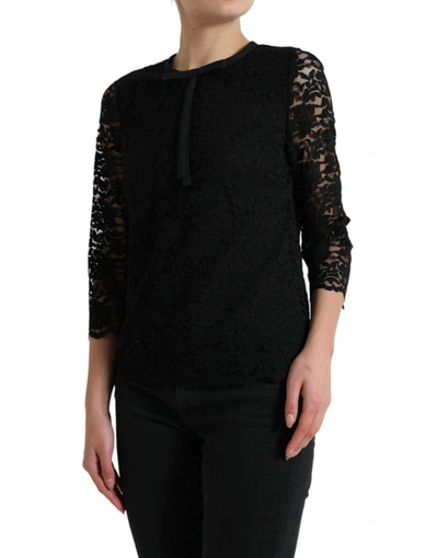 Shop Dolce & Gabbana Elegant Floral Lace Long Sleeve Women's Top In Black