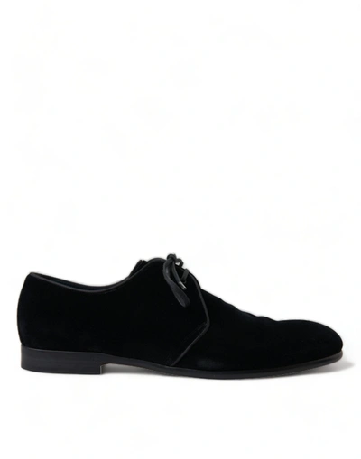 Shop Dolce & Gabbana Elegant Black Velvet Derby Dress Men's Shoes