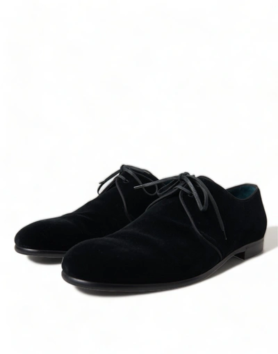 Shop Dolce & Gabbana Elegant Black Velvet Derby Dress Men's Shoes