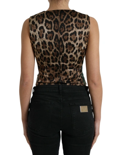 Shop Dolce & Gabbana Brown Leopard Rose Silk Waistcoat Vest Women's Top