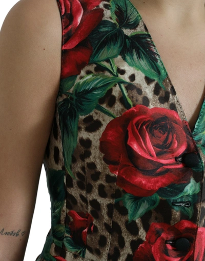 Shop Dolce & Gabbana Brown Leopard Rose Silk Waistcoat Vest Women's Top
