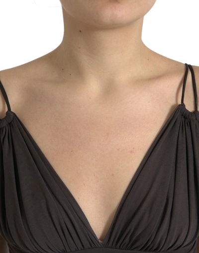 Shop Dolce & Gabbana Brown Viscose Plunging V-neck Cropped Tank Women's Top
