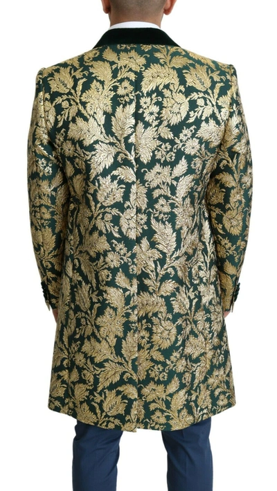 Dolce & Gabbana Jacket Sicilia Green Gold Jacquard Long Coat In Green