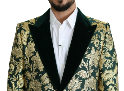 Dolce & Gabbana Jacket Sicilia Green Gold Jacquard Long Coat In Green