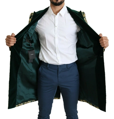 Dolce & Gabbana Jacket Sicilia Green Gold Jacquard Long Coat In Green