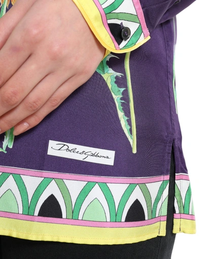 Shop Dolce & Gabbana Elegant Silk Twill Floral Women's Shirt In Purple