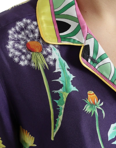 Shop Dolce & Gabbana Elegant Silk Twill Floral Women's Shirt In Purple