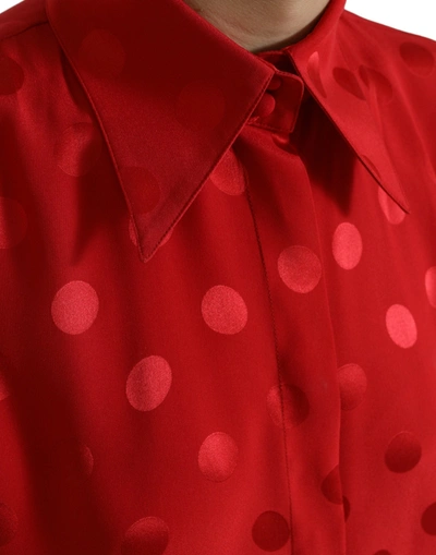 Shop Dolce & Gabbana Elegant Polka Dot Sleeveless Silk Women's Blouse In Red