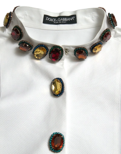 Shop Dolce & Gabbana Elegant Crystal-embellished White Cotton Women's Top
