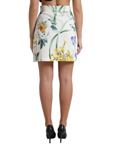 Shop Dolce & Gabbana Elegant High Waist Floral Mini Women's Skirt In White