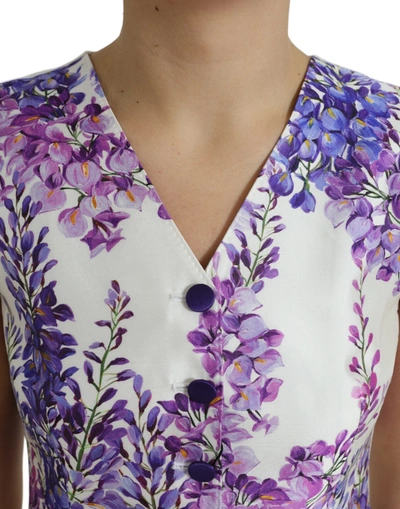 Shop Dolce & Gabbana White Floral Print Silk Waistcoat Vest Women's Top