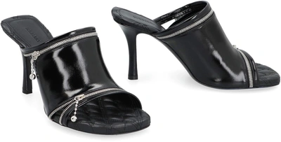 Shop Burberry Peep Leather Sandals In Black