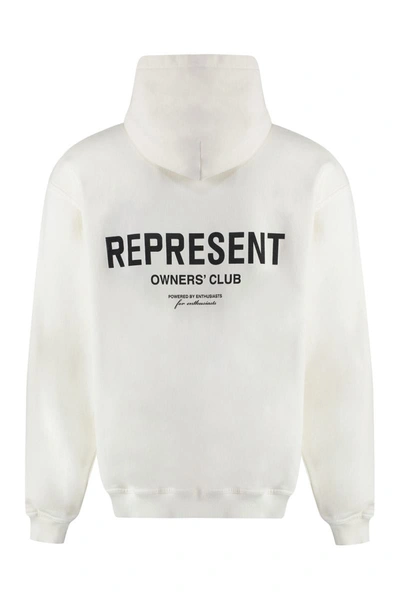 Shop Represent Logo Cotton Hoodie In Ivory