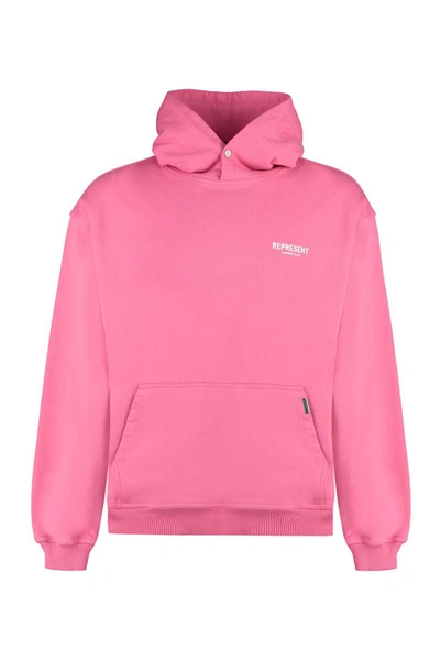 Shop Represent Logo Cotton Hoodie In Pink