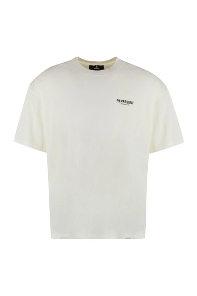 Shop Represent Logo Cotton T-shirt In Ivory