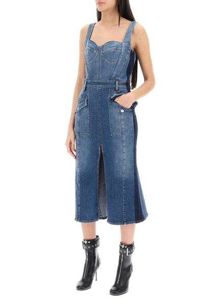 Shop Alexander Mcqueen Denim Bustier Dress Women In Blue