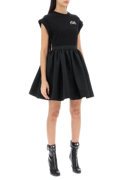 Shop Alexander Mcqueen Hybrid Mini Dress With Seal Logo Women In Black