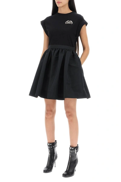 Shop Alexander Mcqueen Hybrid Mini Dress With Seal Logo Women In Black