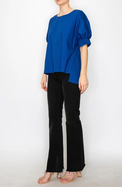 Shop Melloday Puff Sleeve Popover High-low Top In Navy