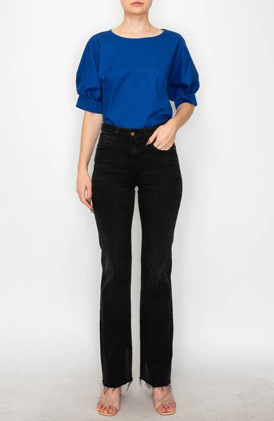 Shop Melloday Puff Sleeve Popover High-low Top In Navy