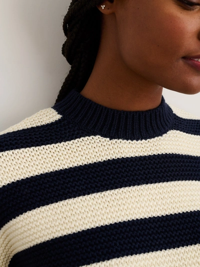 Shop Alex Mill Button-back Crewneck Sweater In Bold Stripe In Navy/ivory