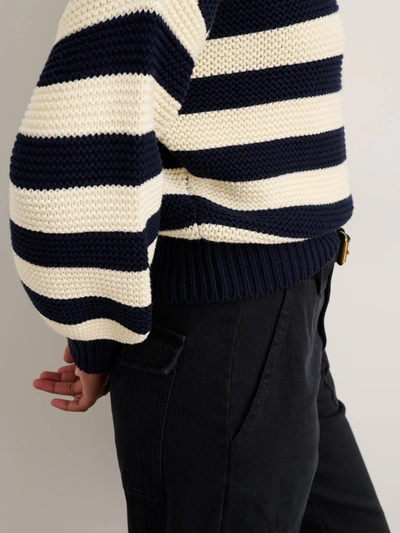 Shop Alex Mill Button-back Crewneck Sweater In Bold Stripe In Navy/ivory