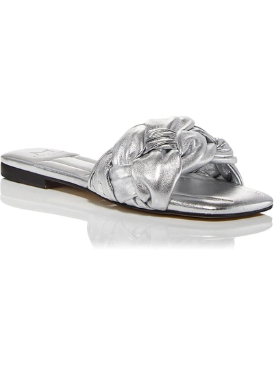 Shop Marc Fisher Ltd Miyuki Womens Leather Square Toe Slide Sandals In Silver