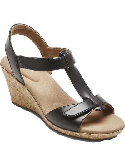 Shop Rockport Blanca Womens Faux Leather Ankle Strap T-strap Sandals In Black