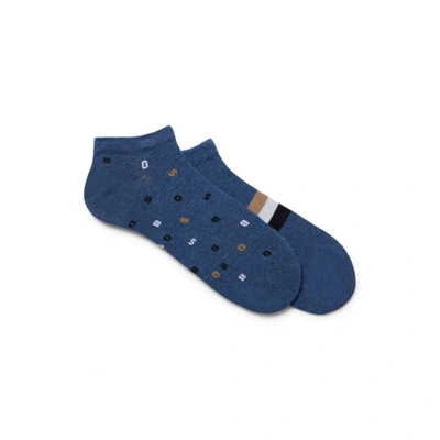 Shop Hugo Boss Two-pack Of Ankle Socks With Signature Details In Blue