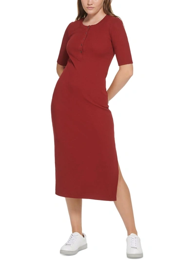 Shop Calvin Klein Jeans Est.1978 Womens Knit Ribbed Sheath Dress In Red