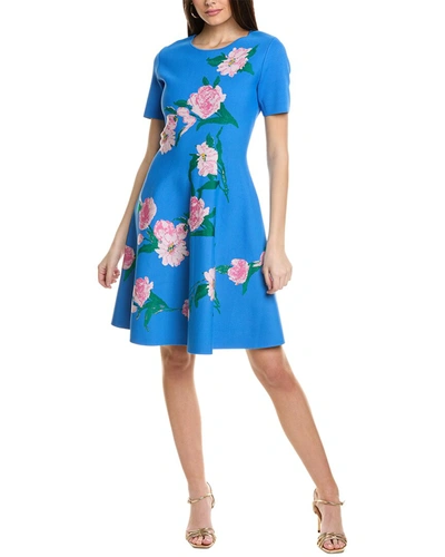 Shop Carolina Herrera Crewneck Fit & Flare Mini Dress In Blue