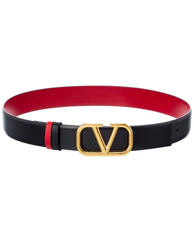 Shop Valentino Vlogo 30mm Reversible Leather Belt In Red