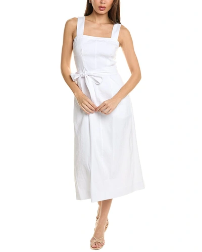 Shop Vince Belted Linen-blend Dress In White