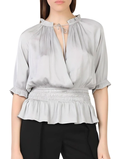 Current Air 3/4 Sleeve Rouched Waist Top In Light Grey In Grey
