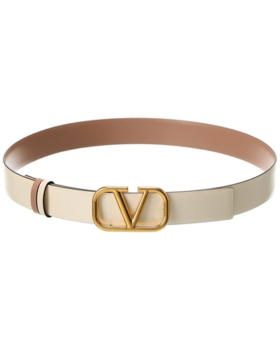 Shop Valentino Vlogo Signature 30mm Reversible Leather Belt In Beige