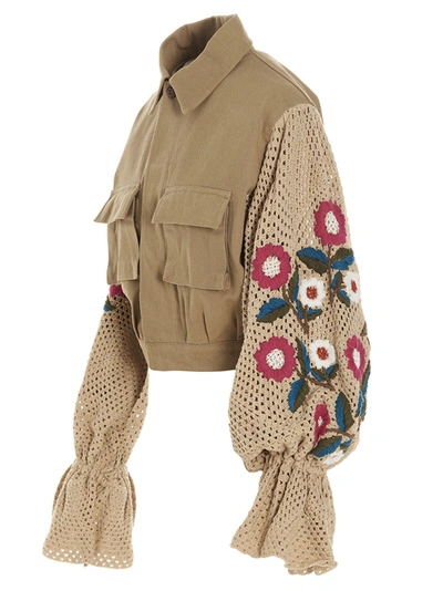 Shop Tu Lizé Crochet Sleeves Jacket Casual Jackets, Parka Beige
