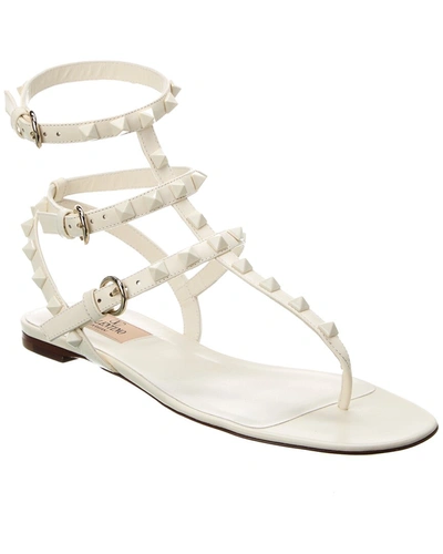 Shop Valentino Rockstud Caged Leather Ankle Strap Sandal In White