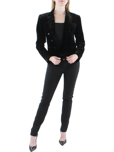 Shop L Agence Brooke Womens Silk Blend Velvet Open-front Blazer In Black