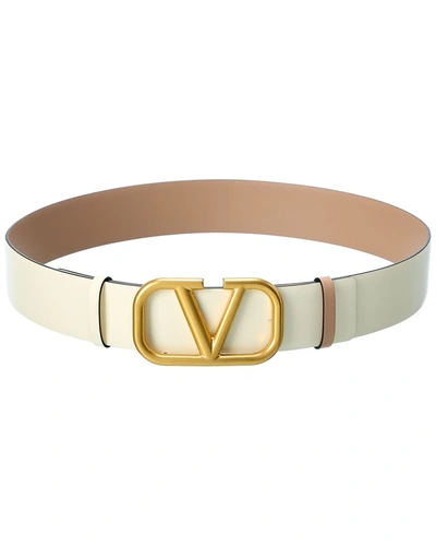 Shop Valentino Vlogo 40mm Reversible Leather Belt In White