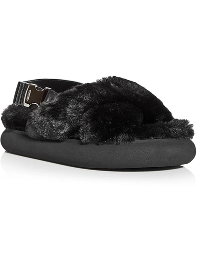 Shop Moncler Solarisse Fur Womens Leather Faux Fur Slingback Sandals In Black