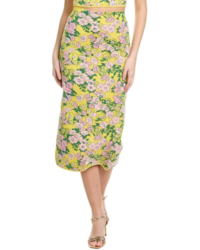 Shop Carolina Herrera Fitted Midi Silk-blend Pencil Skirt In Yellow