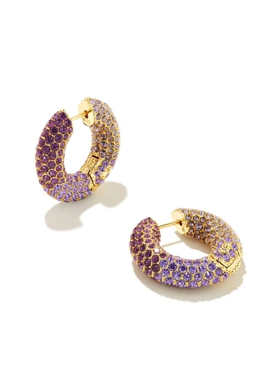 Shop Kendra Scott Mikki Gold Pave Hoop Earrings In Purple Mauve Ombre Mix In Multi